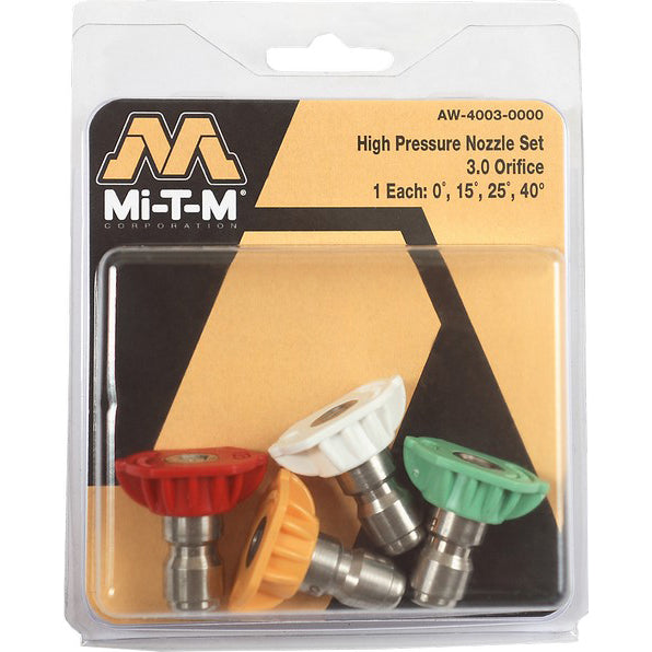 Mi-T-M AW-4003-0000 3.0 Orifice Pressure Washer Quick Connect Nozzle Set (Contains 4ea 0,15, 25 & 40)