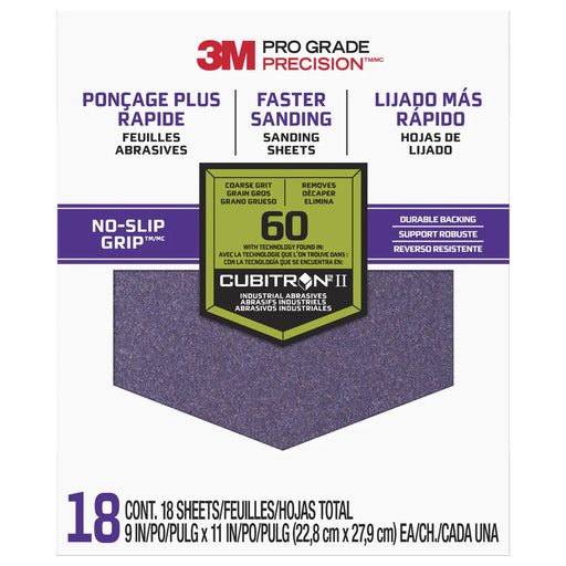 3M 27060TRI-18 9" x 11" Pro Grade Precision Faster Sandpaper 60 Grit 18Pk