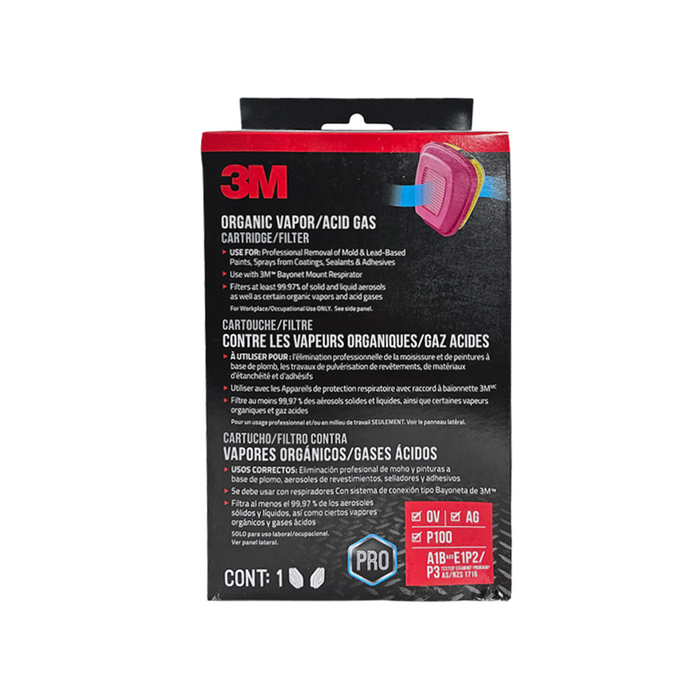 3M Organic Vapor/Acid Gas Replacement Cartridge/Filter 60923H1, P100
