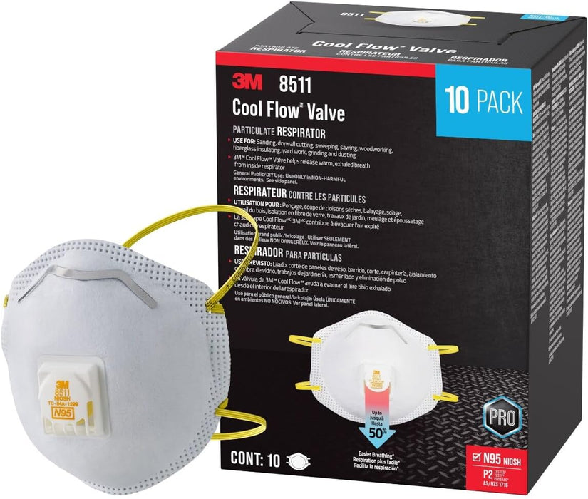 3M 8511HB1-C-PS Cool Flow Sanding and Fiberglass Valved Respirator (10pk)