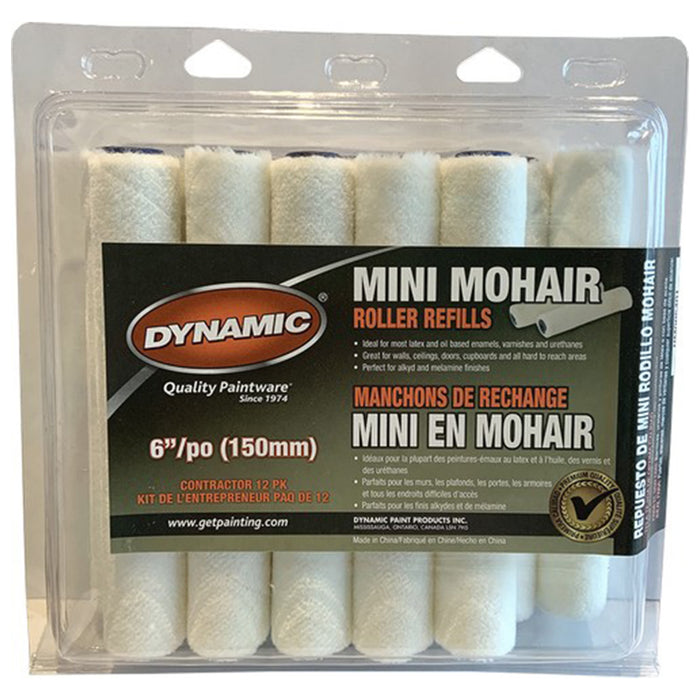 Dynamic 05409 6" x 3/16" (150mm x 4mm) Mohair Mini Rollers 12Pk