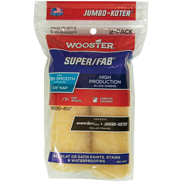 Wooster RR300 4-1/2" Jumbo-Koter Super/Fab 3/8" Nap Mini Roller Cover (2 PACK)