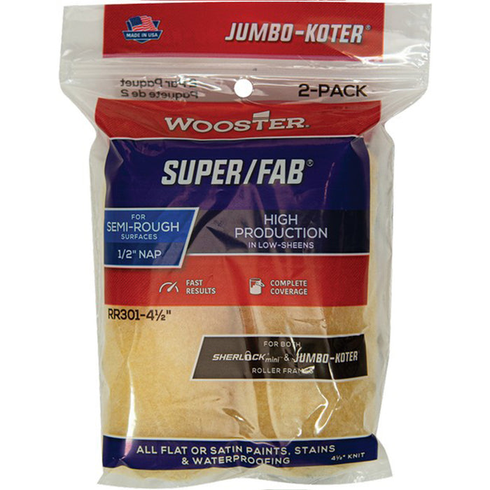 Wooster RR301 4-1/2" Jumbo-Koter Super/Fab 1/2" Nap Mini Roller Cover (2 PACK)