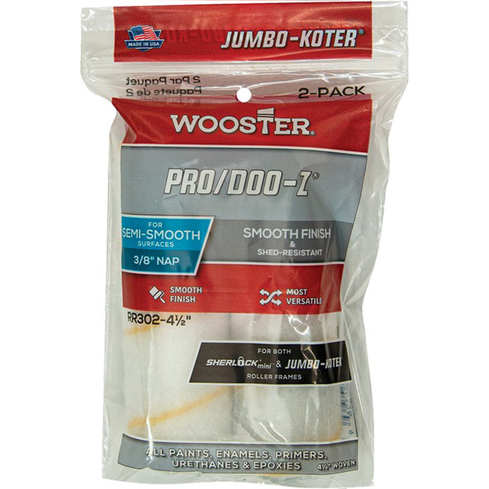 Wooster RR302 4-1/2" Jumbo-Koter Pro/Doo-Z 3/8" Nap Mini Roller Cover (2 PACK)