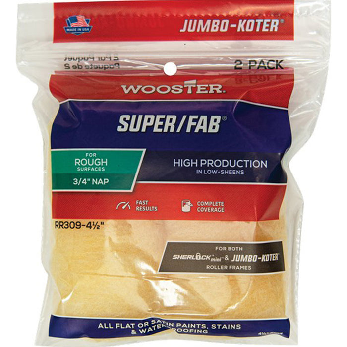 Wooster RR309 4-1/2" Jumbo-Koter Super/Fab 3/4" Nap Mini Roller Cover 2Pk
