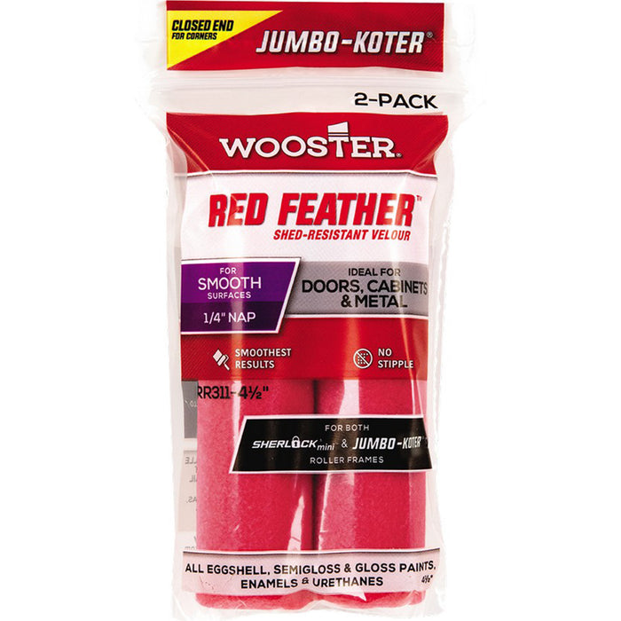 Wooster RR311 4-1/2" Jumbo-Koter Red Feather Mini Roller Cover (2 PACK)
