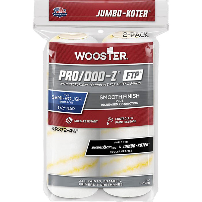 Wooster RR372 4-1/2" Jumbo-Koter Pro/Doo-Z FTP 1/2" Mini Roller Cover 2Pk