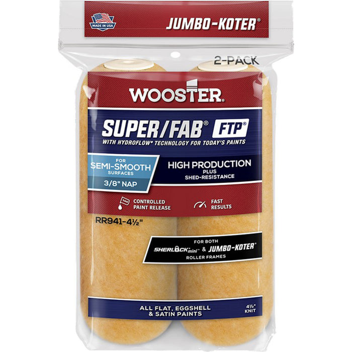 Wooster RR941 4-1/2" Jumbo-Koter Super/Fab FTP 3/8" Mini Roller Cover 2Pk