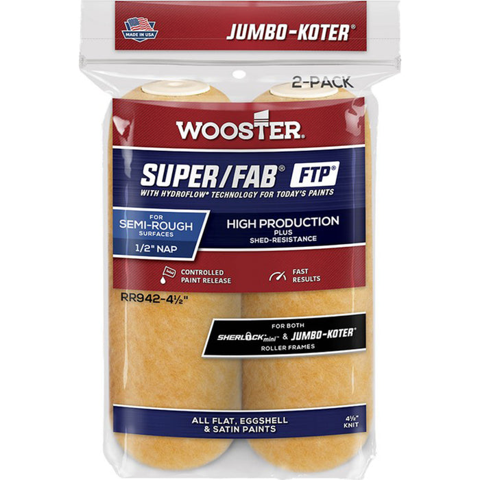 Wooster RR942 4-1/2 Jumbo-Koter Super/Fab FTP 1/2" Mini Roller Cover 2Pk
