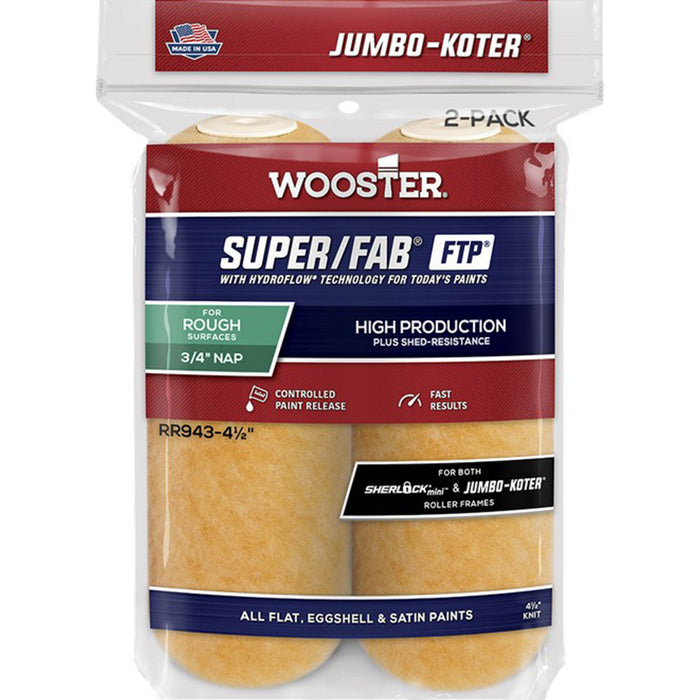 Wooster RR943 4-1/2" Jumbo-Koter Super/Fab FTP 3/4" Mini Roller Cover 2Pk