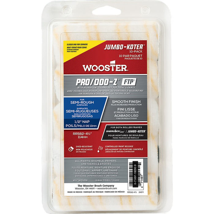 Wooster RR582 4 1/2" X 1/2" Pro/Doo-Z FTP Closed-End Jumbo-Koter 10-Pack