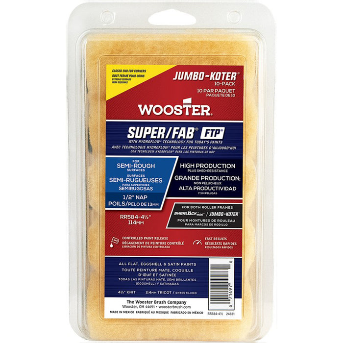 Wooster RR584 4 1/2" X 1/2" Super/Fab FTP Closed-End Jumbo-Koter 10-Pack