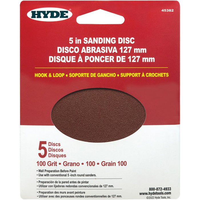 Hyde 45382 5" 100 Grit Round Hook & Loop Sandpaper (5pk)