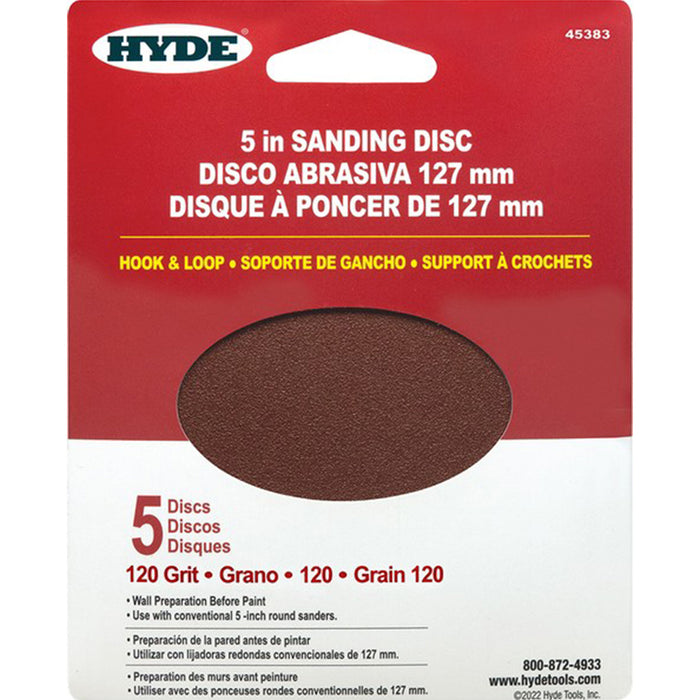 Hyde 45383 5" 120 Grit Round Hook & Loop Sandpaper (5pk)