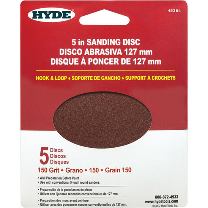 Hyde 45384 5" 150 Grit Round Hook & Loop Sandpaper (5pk)