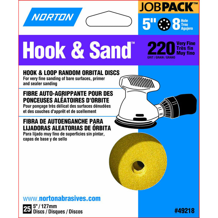 Norton 49218 5" P220 8 Hole Hook & Loop Disc (25 PACK)