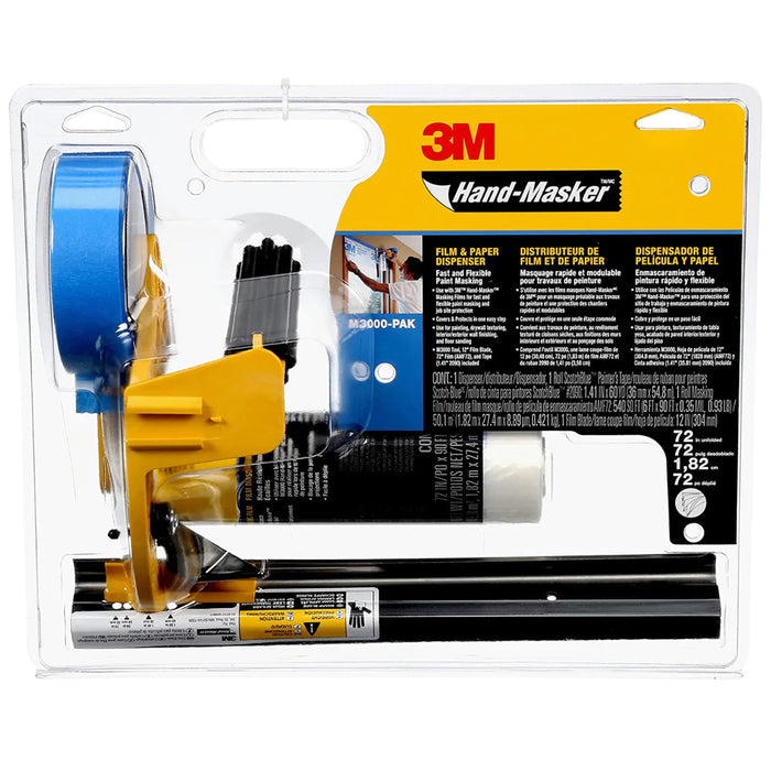3M™ Hand-Masker™ Pre-assembled Masking Film & Tape Kit M3000-PAK-SC, : 1  M3000 dispenser, 1 FB12-SC film blade, 1 roll of AMF72 Film, 1 roll of  ScotchBlue™ Painter's Tape 2090, 1.41 in x