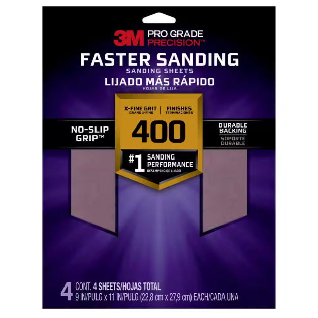 3M 26400TRI-3 Pro Grade Precision Faster Sanding Sheets 400 Grit 3Pk