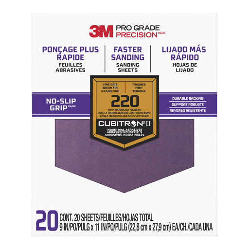 3M 27220TRI-20 9" x 11" 220 Grit Pro Grade No Slip Grip Sandpaper (20 PACK)