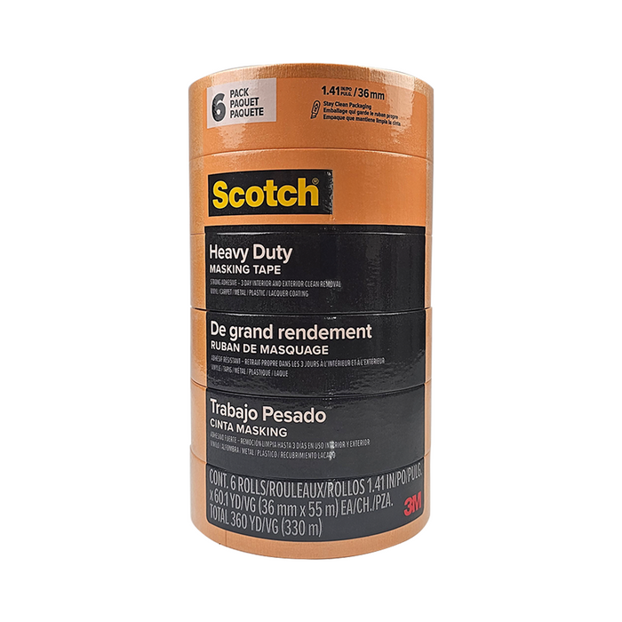 3M 2020+-36AP6 1.41" x 60.1yd (36mm) Scotch Heavy Duty Masking Tape (6 PACK)