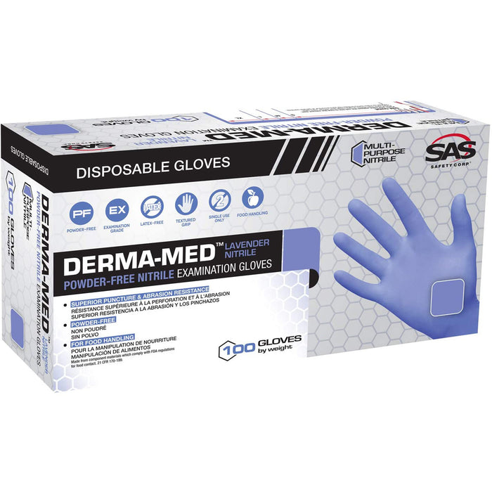 SAS 66524 Derma-Med Powder Free Exam Grade Nitrile Disposable Gloves - X-Large - 100/Box