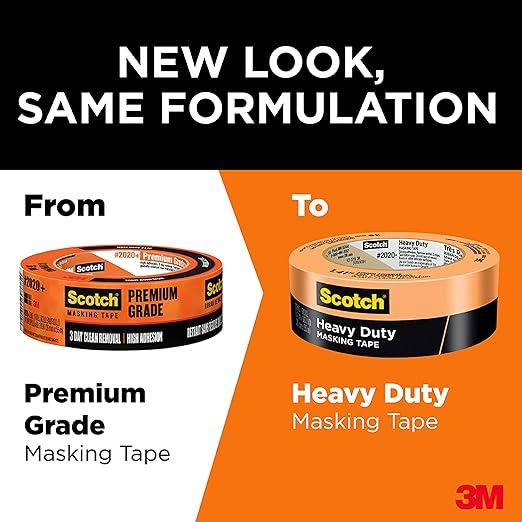 3M 2020+-36AP6 1.41" x 60.1yd (36mm) Scotch Heavy Duty Masking Tape (6 PACK)