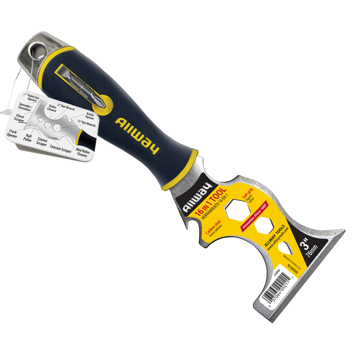 Allway DSXG16 16-In-1 Soft Grip Painters Multi Tool Hammer End w/2 Bits