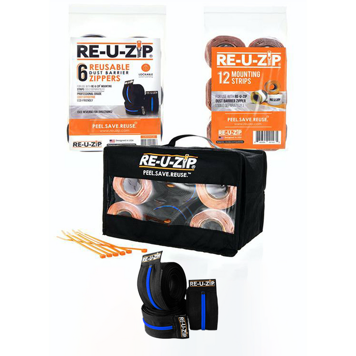 RE-U-ZIP Zipper Pro Bundle | 6 Zippers + 12 Mounting Strips + Carry Case