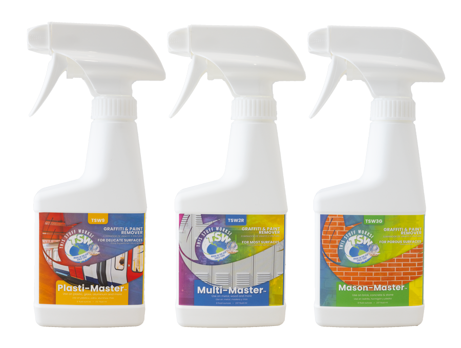 This Stuff Works TSWRSP 3 Pc Sample Kit: One each of TSW9, TSW2R and TSW3G 8 Oz. Graffiti Remover Spray Bottles