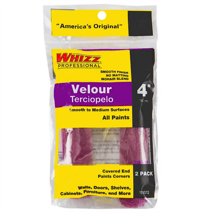 Whizz 51012 4" Purple Velour 3/16" Nap Mini Roller (2 PACK)