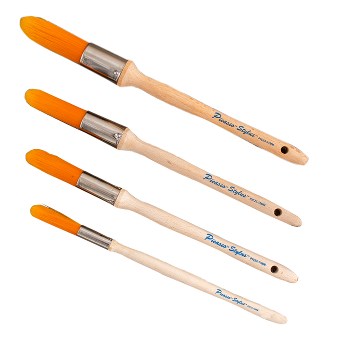 Proform Picasso Stylus Round Handle Chisel Tip Paint Brush Set (4 PACK)