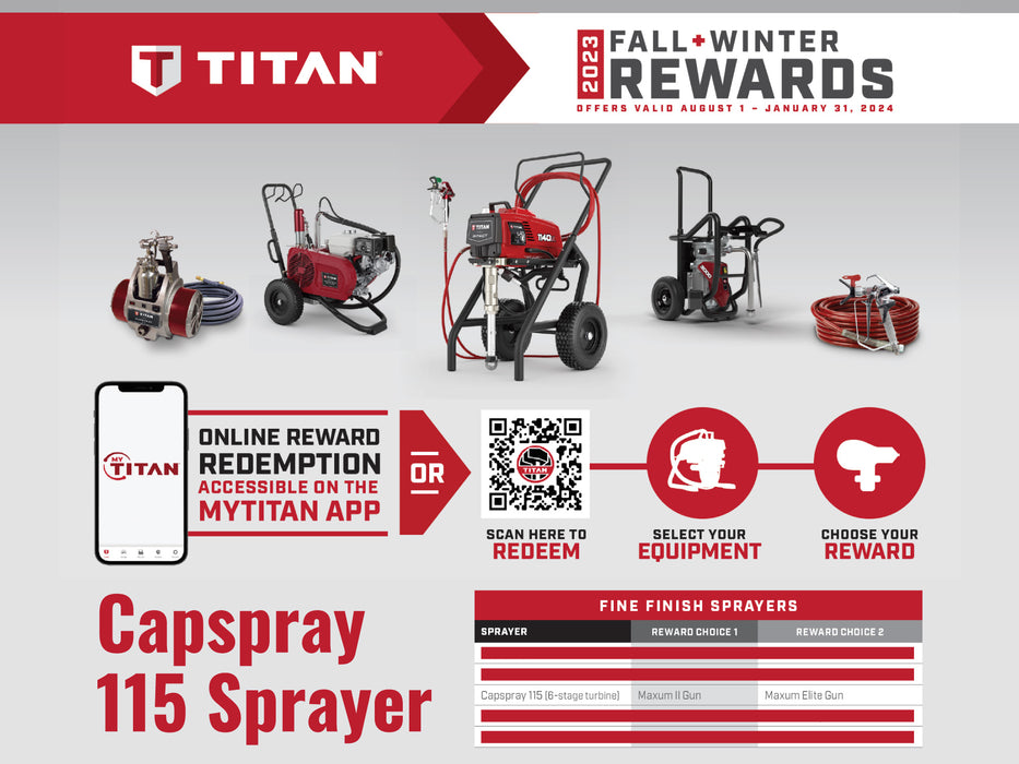 Titan 0524034 Capspray 115 HVLP 6 Stage Sprayer w/Maxum Elite Gun plus 30' Hose w/5' Whip Hose & Gravity Cup
