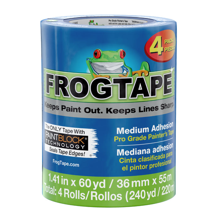 Shurtape 104956 36mm x 55m (1.41" x 60yd) Blue FrogTape Pro Grade Painter's Tape 4pk