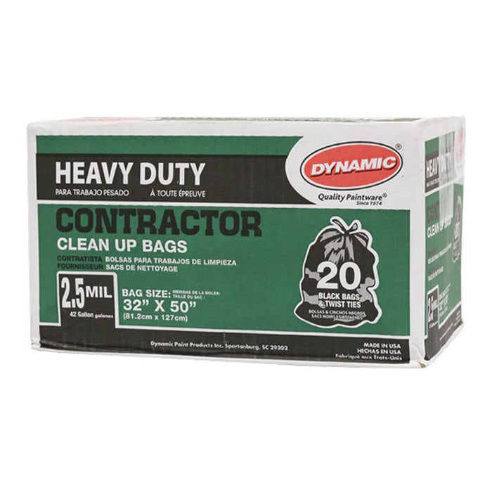 Dynamic 00038 42 Gal 2.5mil Black Heavy Duty Contractor Trash Bag 20ct
