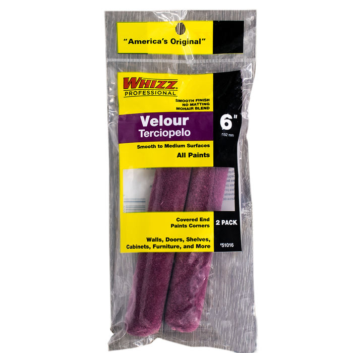 Whizz 51016 6" Purple Velour 3/16" Nap Mini Roller 2Pk