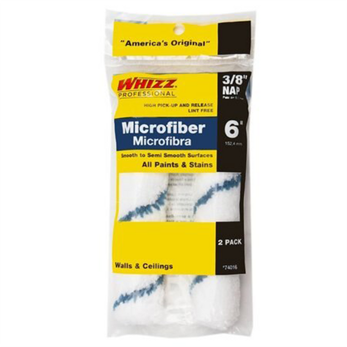 Whizz 74016 6" Xtrasorb Microfiber Blue Stripe 3/8" Nap Mini Roller 2Pk