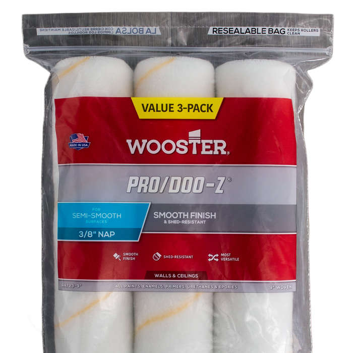 Wooster RR723 9" Pro/Doo-Z 3/8" Nap Roller Cover 3Pk