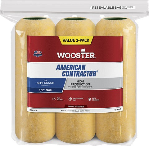 Wooster R569 American Contractor 1/2" Nap Rollers (3pk)