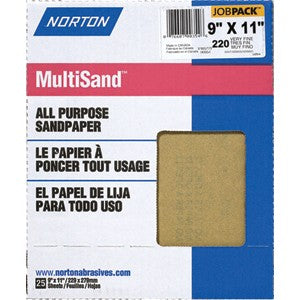 Norton 00354 9" x 11" 220A MultiSand Paper Sheets 25Pk