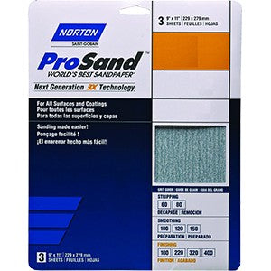 Norton 02627 9" x 11" 3X P150B Sandpaper (100 PACK)