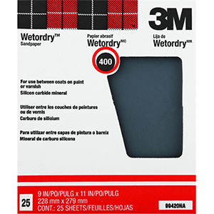 3M  9" x 11"  Wetordry Sandpaper 25Pk - 400 grit