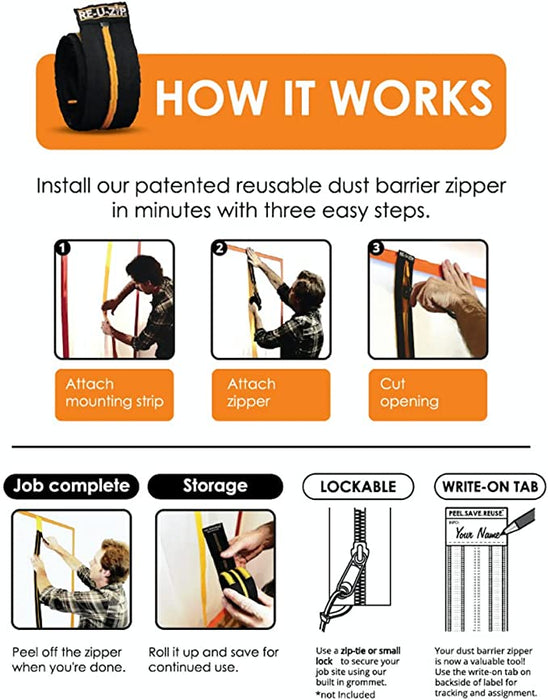 RE-U-ZIP Heavy-Duty Reusable Dust Barrier Zipper | Starter Kit - description 2