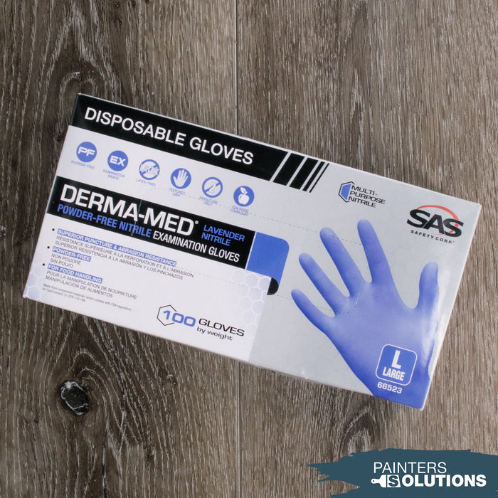 SAS 66523 Derma-Med Powder Free Exam Grade Nitrile Disposable Gloves - Large - 100/Box