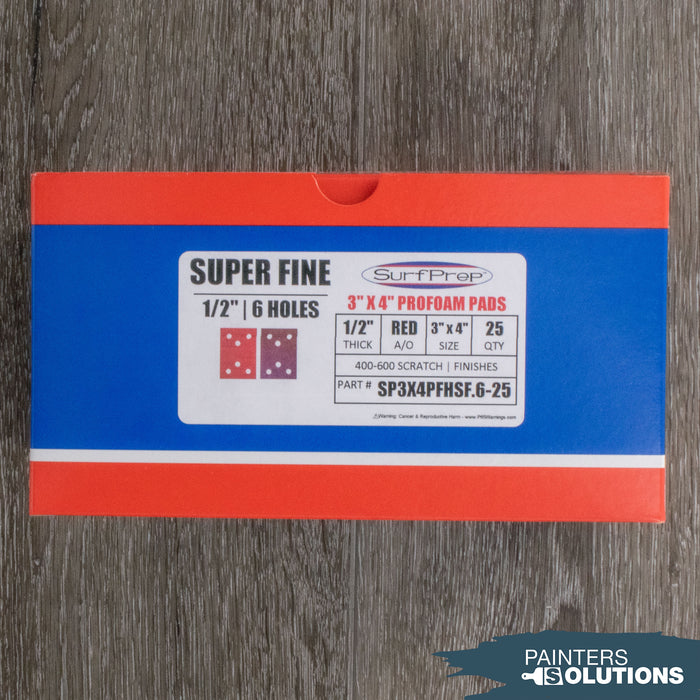 SurfPrep 3″ X 4″ PROFoam Pads 6 HOLES for Vacuum (Premium Red A/O) 25 pack - super fine
