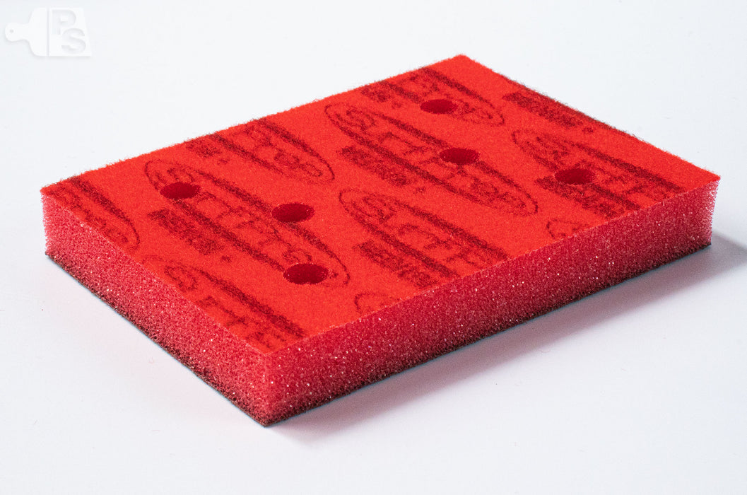 SurfPrep 3″ X 4″ PROFoam Pads 6 HOLES for Vacuum (Premium Red A/O) 25 pack - close up